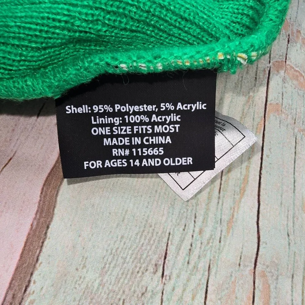 Animal Crossing Green Knit Pom Beanie With Character Print One Size Fits Most - Picture 6 of 6